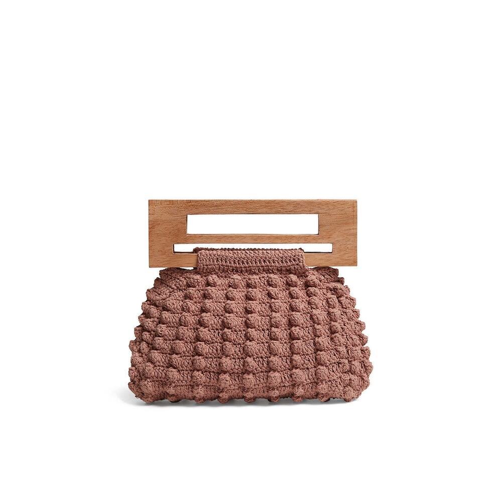 Cleobella Mauve Tulum Tote Cotton Macrame Wood Handles  Handbag